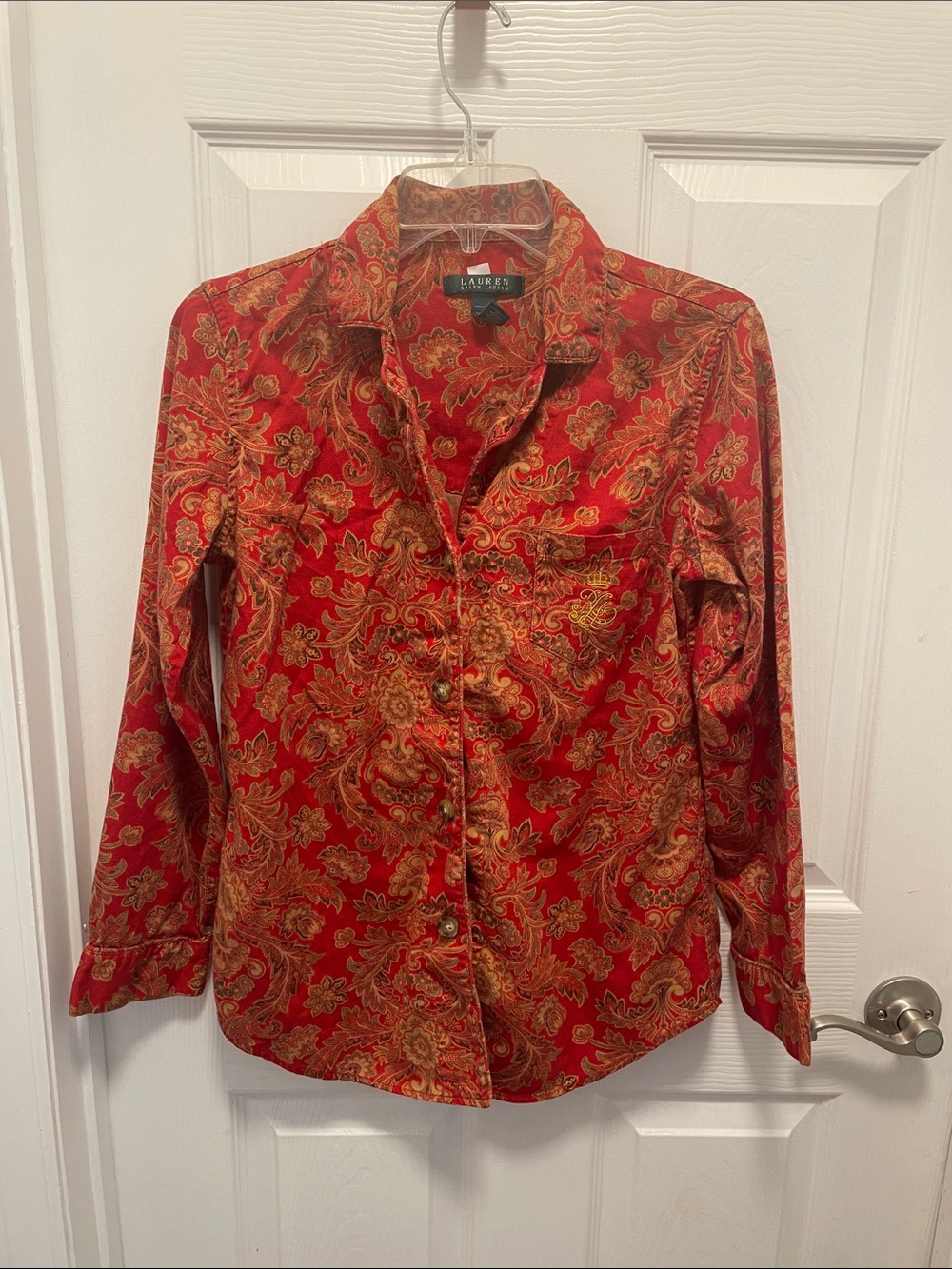 Lauren Ralph Lauren Red & Gold Paisley Button-Down Shirt